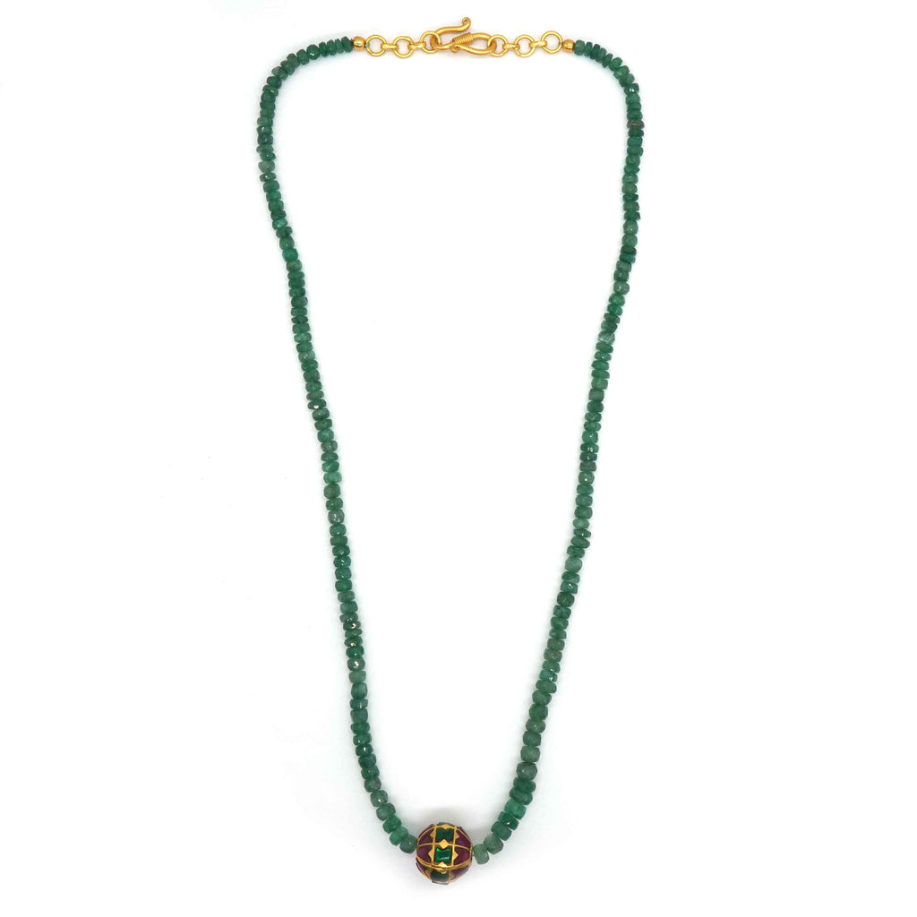 Buy Emerald Necklace with Kundan 925 Sterling Silver jewellery