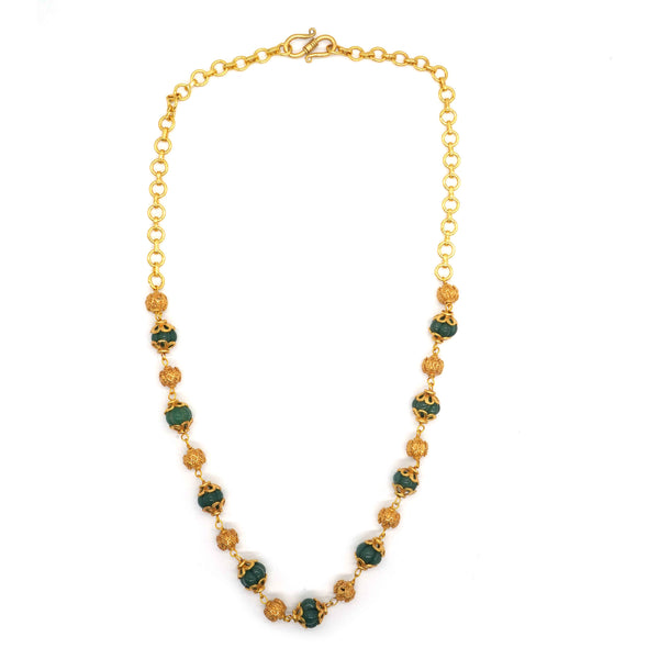 Buy 925 Sterling Silver Jewellery Green and Gold Beads Necklace