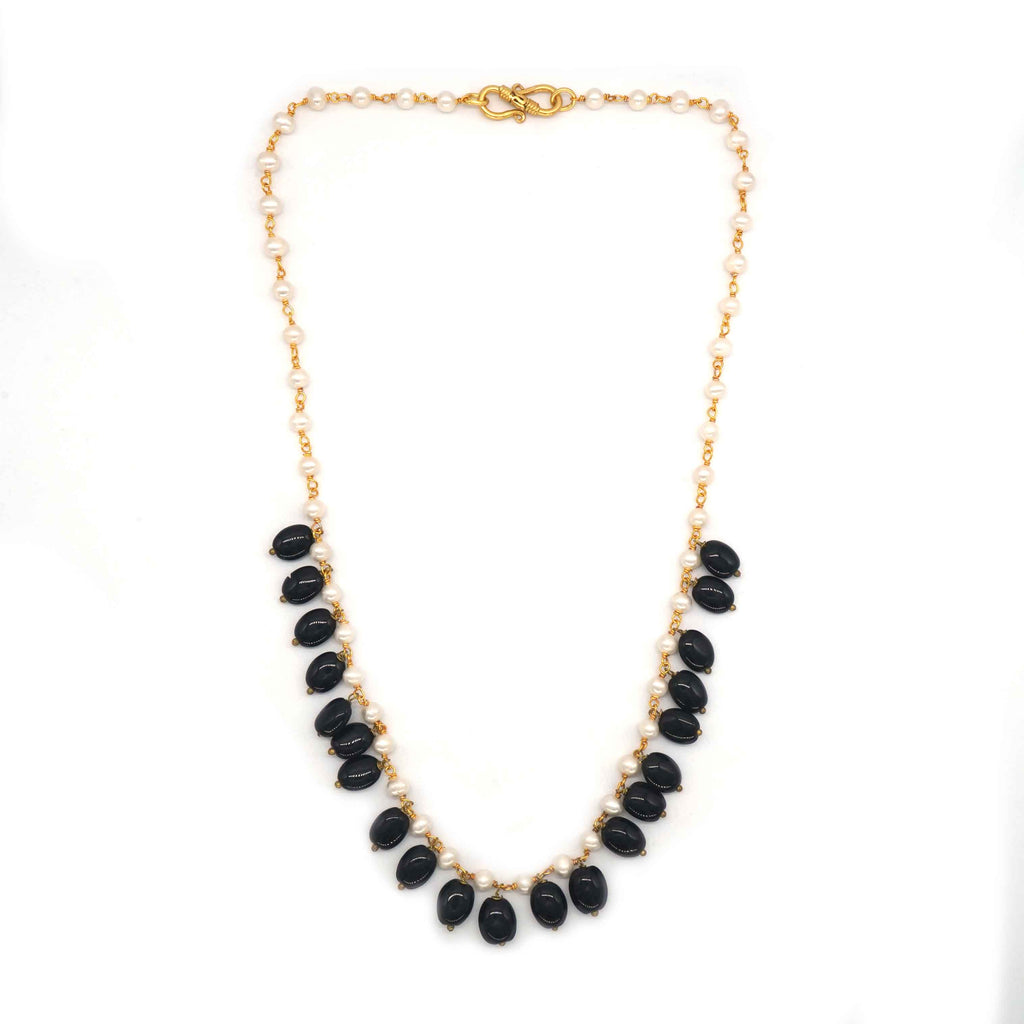 Buy 925 Sterling Silver Jewellery Black Onyx Marquise Beads Necklace