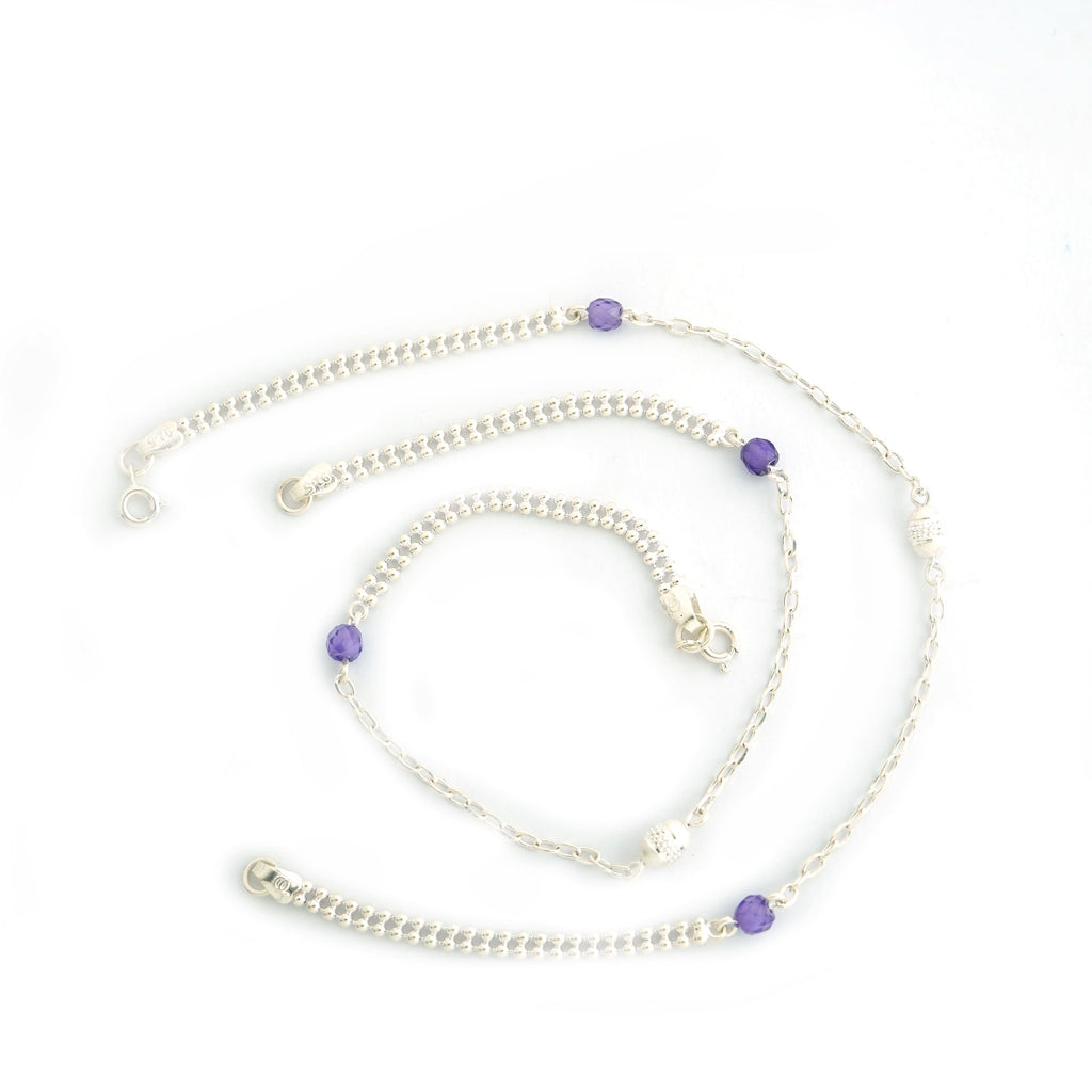 Buy 925 Sterling Silver Purple Stone Anklet