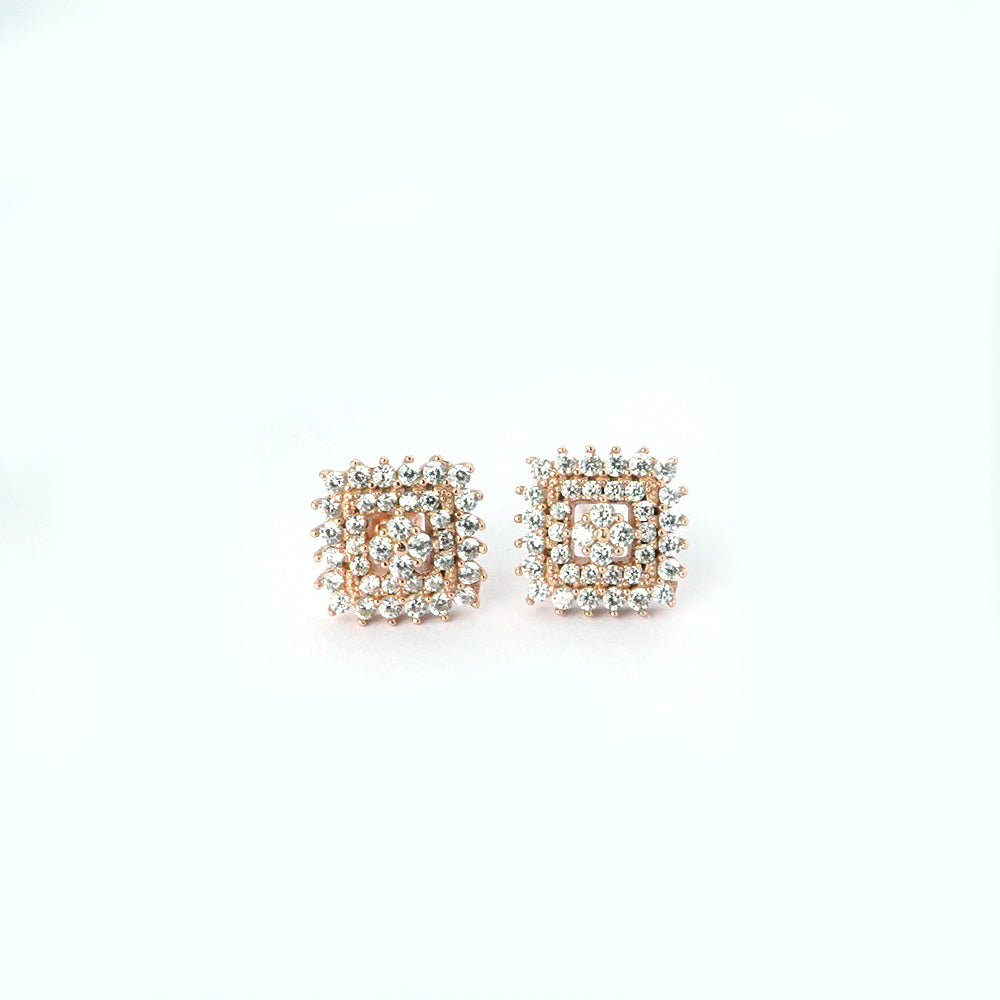 Buy 925 Sterling Silver jewellery with Rose Gold Square Stud