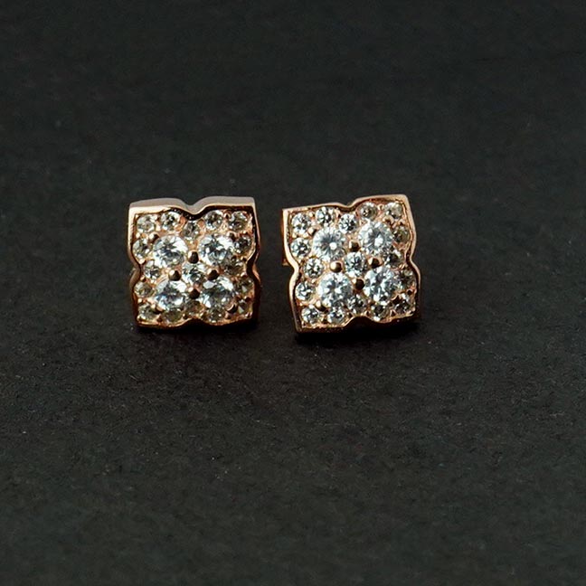 Buy 925 Sterling Silver Rose Gold Flower Shaped Studs