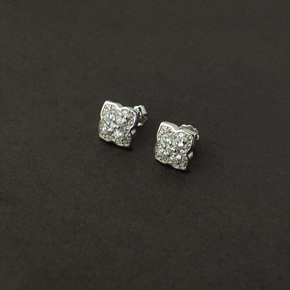Buy Flower Solitaire Studs 925 Sterling Silver jewellery