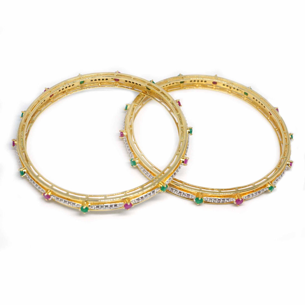 Buy 925 Sterling Silver Jewellery Green And Red CZ Gold plated Bangle