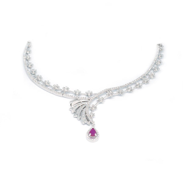 Buy Flower Ruby Necklace With Drop Earrings 925 Sterling Silver jewellery
