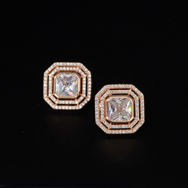 Buy 925 Sterling Silver Square Shaped  Crystal Rose Gold Stud