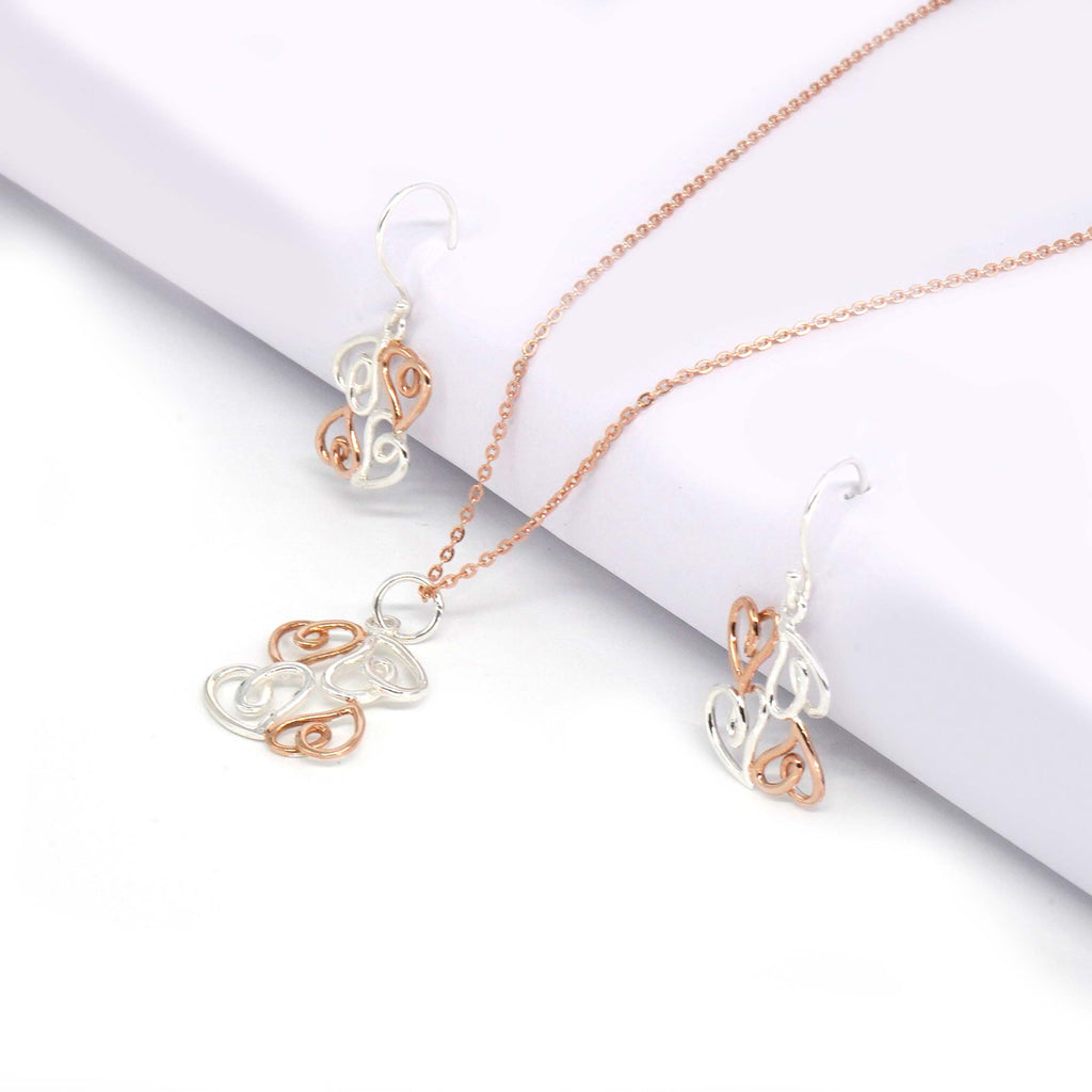 925 Sterling Silver 4 Heart Necklace with Earrings
