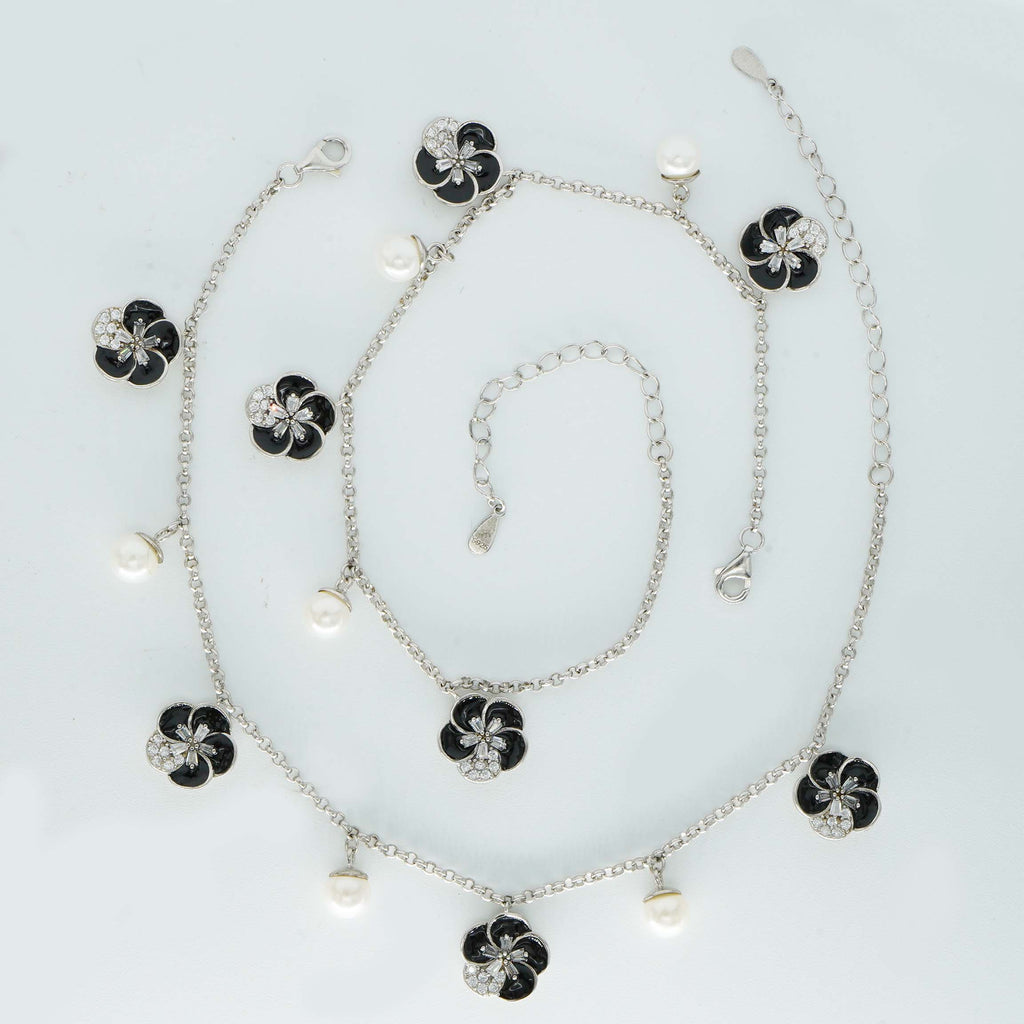 925 Silver White Pearl Floral Anklet