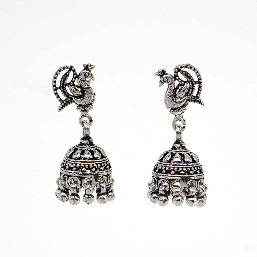 925 Sterling Silver Elegant Oxidised Jhumka Earring