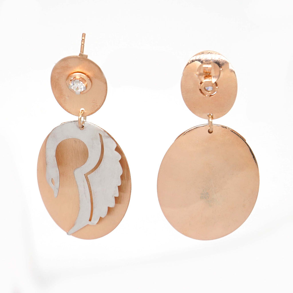 Buy a Rose Gold with Swan Shaped Hanging 925 Sterling Silver Stud