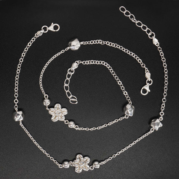 Buy 925 Sterling Silver Jewellery Flower Charm Anklet