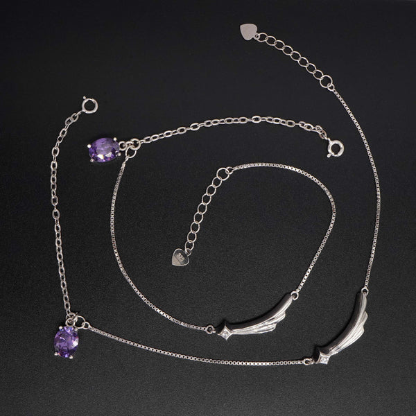 Buy Natural Amethyst 925 Sterling Silver jewellery Purple Stone Anklet