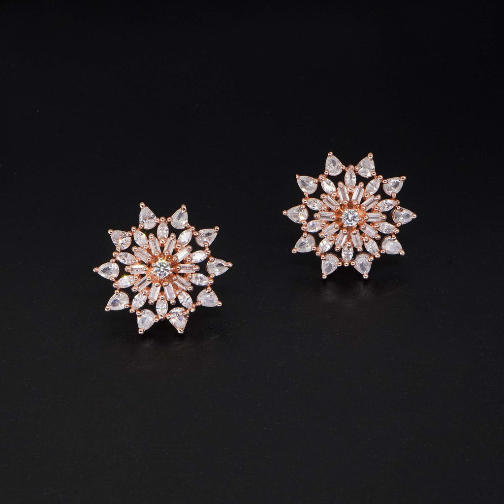 Buy Flower Shaped CZ Rose Gold Stud 925 Sterling Silver jewellery for women