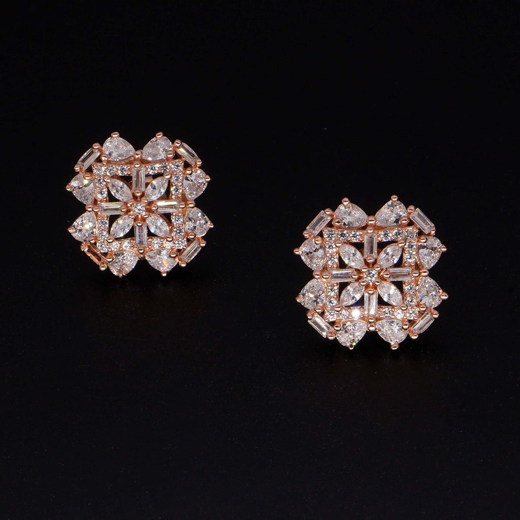 Buy 925 Sterling Silver Square Shaped Rose Gold Stud