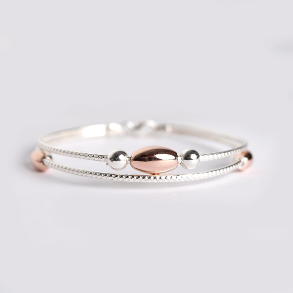 Buy 925 Sterling Silver jewellery with Rose Gold Beaded Bracelet