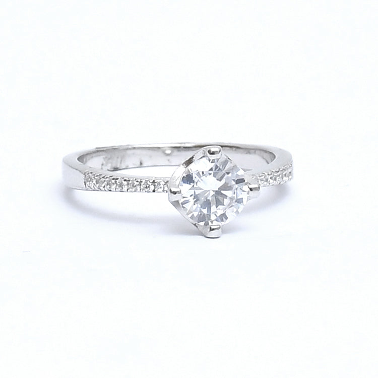 Sterling Silver Single  pointer CZ Stone Ring - Auriann