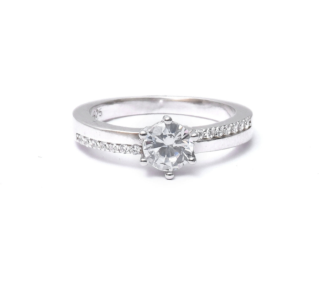 Sterling Silver Cubic Zirconia Solitaire Ring - Auriann