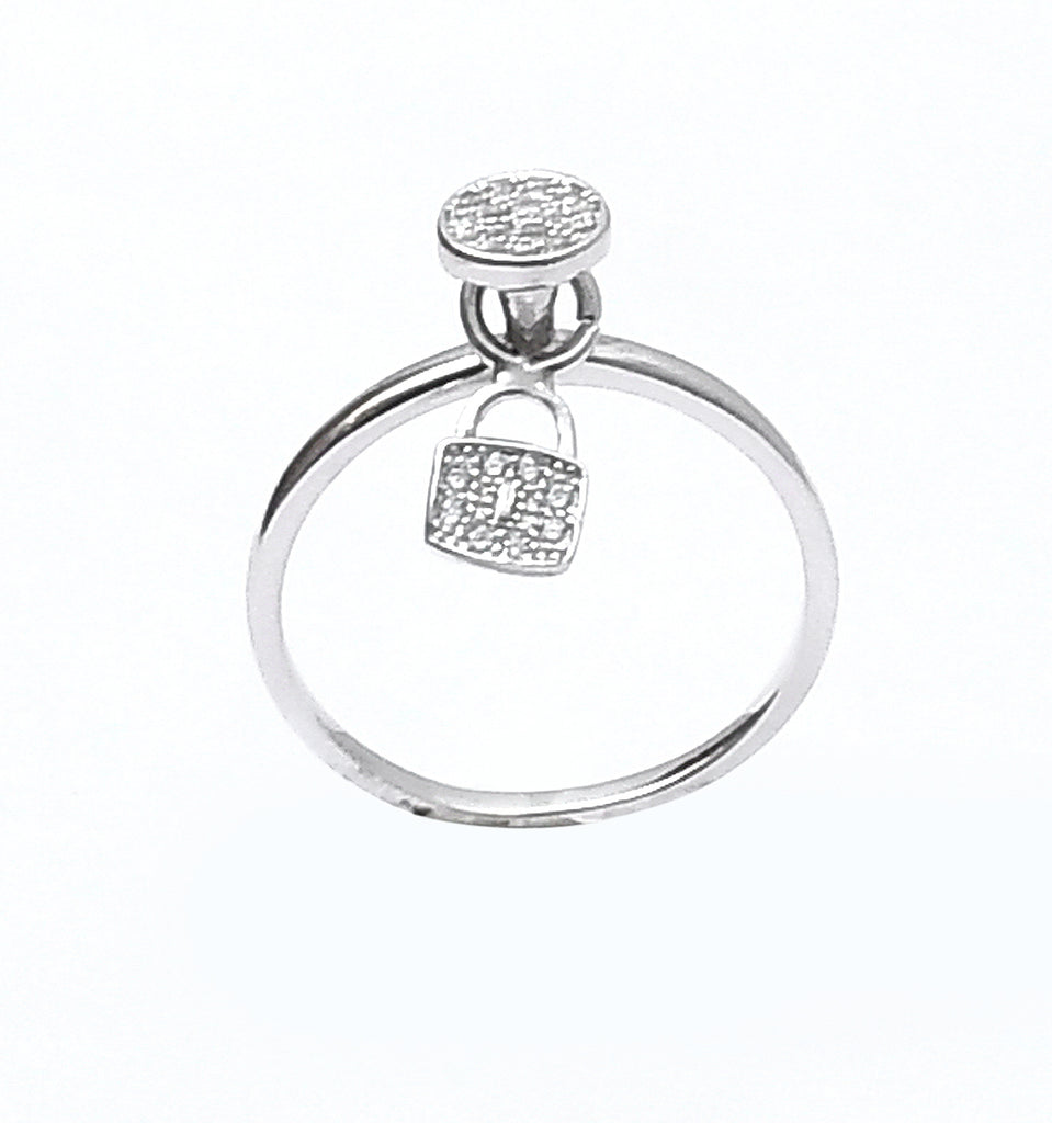 Sterling Silver Hanging Lock Pointer Solitaire Girl's Ring - Auriann