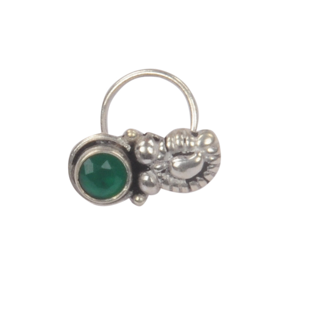 RITI- 925 Sterling Silver Oxidised Emerald Stone Nose Ring
