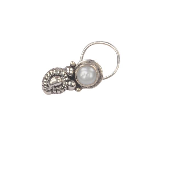 RITI- 925 Sterling Silver Oxidised Silver Pearl Nose Pin