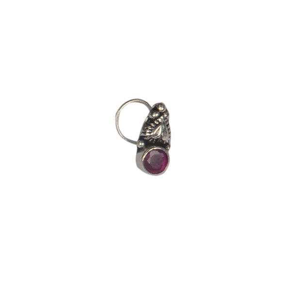 RITI- 925 Sterling Silver Oxidised Ruby Stone Nose Ring