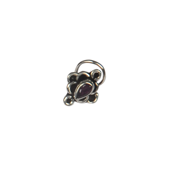 RITI- 925 Sterling Silver Oxidised Ruby Stone Nose Ring