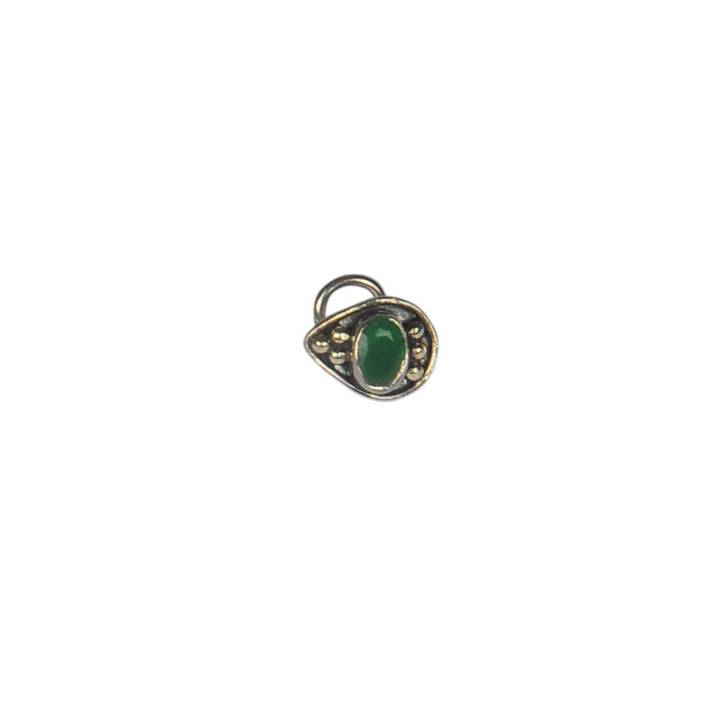 RITI- 925 Sterling Silver Oxidised Green Stone Leaf Shape Nose Ring