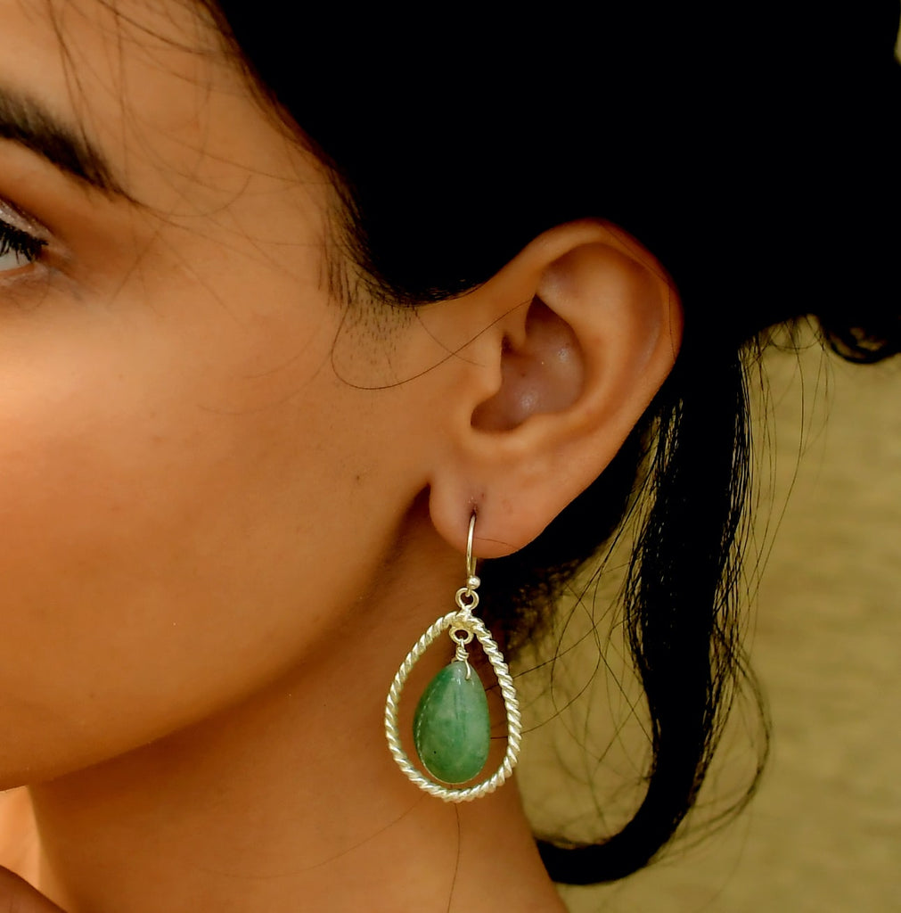 Buy 925 Sterling Silver jewellery Emerald Hanging Earring