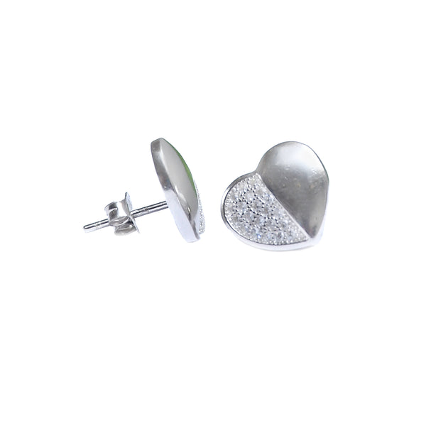Sterling Silver CZ Half Heart Earring - Auriann