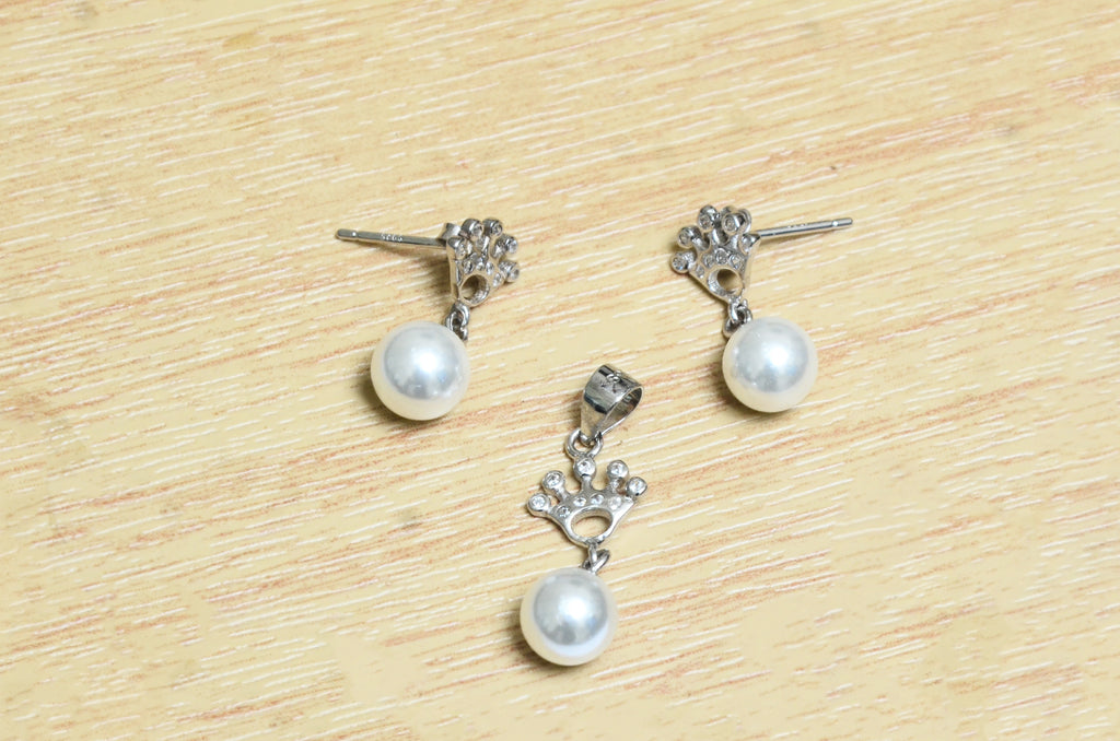 Sterling Silver Pearl Drop Pendant With Earring - Auriann
