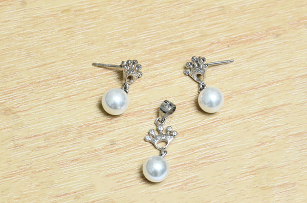 Sterling Silver Pearl Drop Pendant With Earring - Auriann