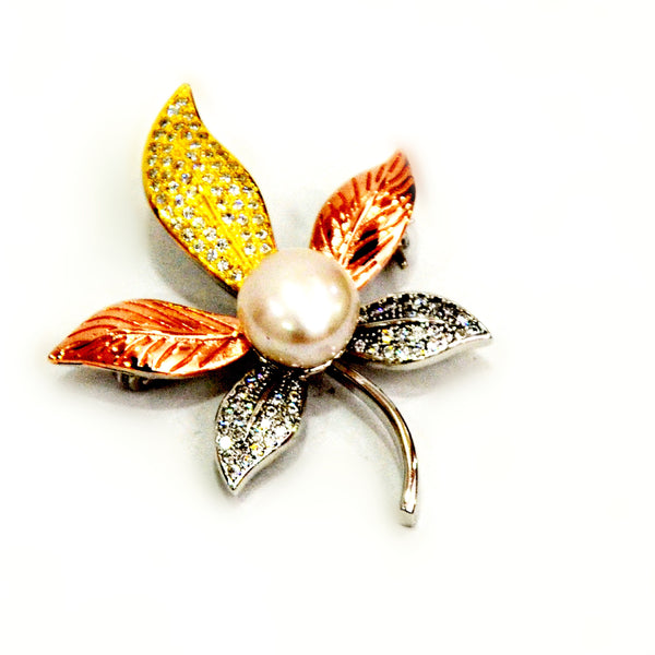 Sterling Silver White Pearl multicolour Flower Brooch - Auriann