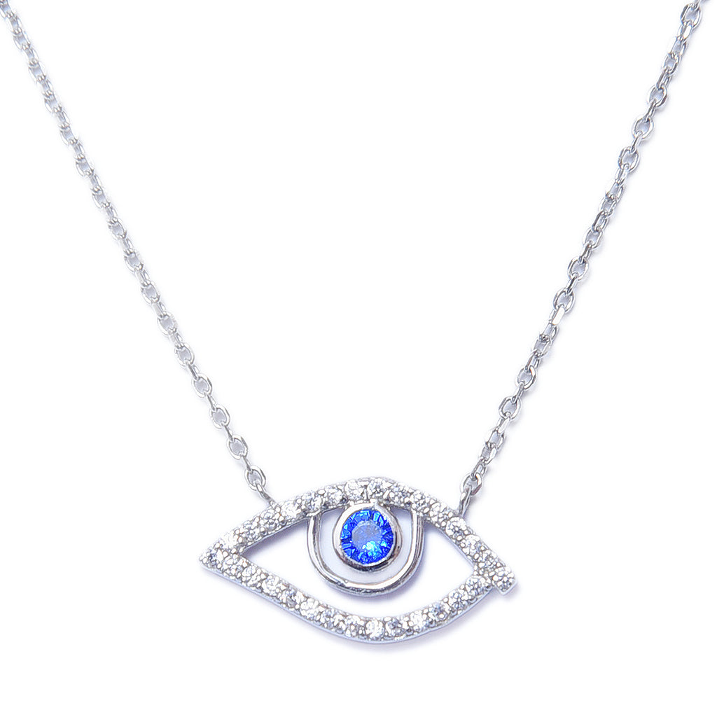 Sterling Silver Evil Eye Shape Pendant With Chain - Auriann